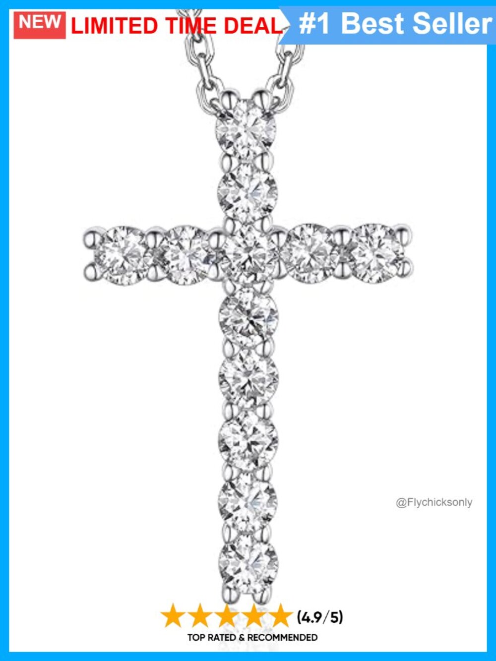 Moissanite Cross Necklace Sterling Silver 1.2 ctw Pendant 18in Religious Gift